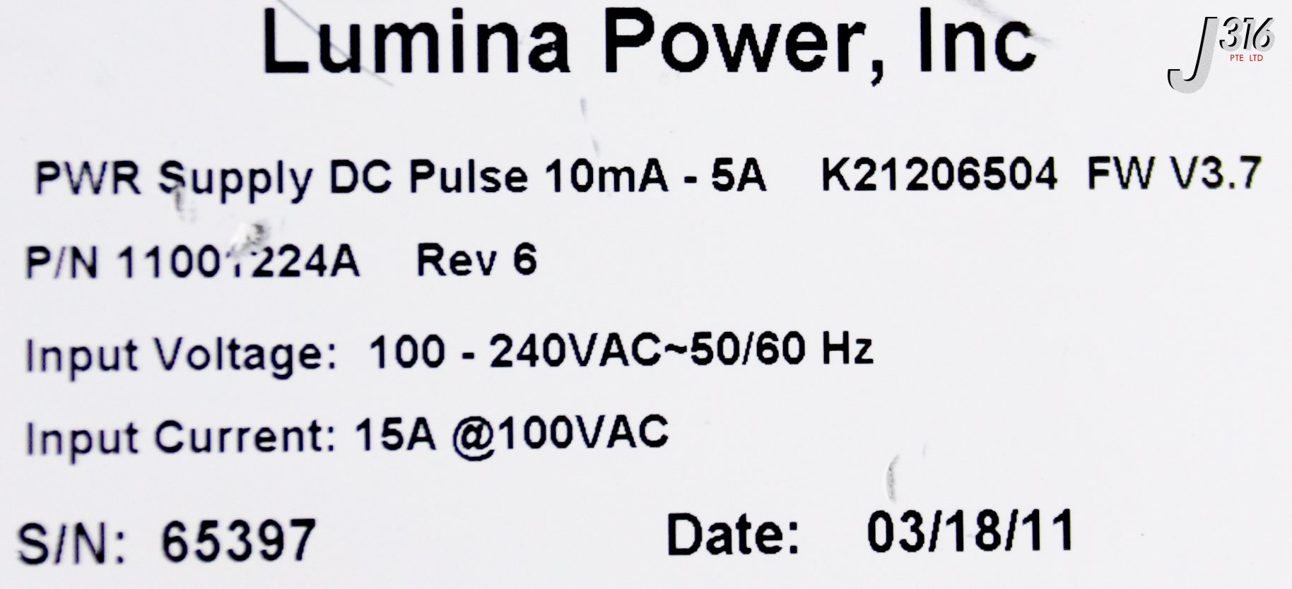 35944 LUMINA POWER PWR SUPPLY DC PULSE, 10mA - 5A, 621206504